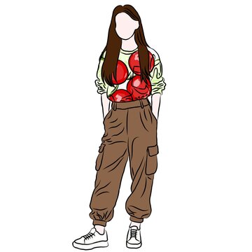 Playful Style: Woman in Cherry Print Top and Cargo Pants
​