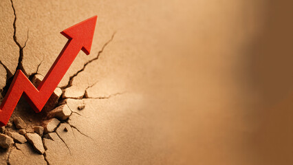 Red arrow crack dry ground market shock concept volatility inflation fear risk symbol growth pressure finance stress uncertainty economy crisis tension dramatic