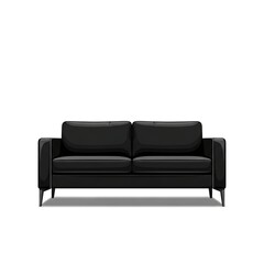 Fototapeta premium A stylish modern black two-seater sofa with white piping, perfect for contemporary living rooms, offices, or commercial spaces. Isolated on white background.