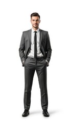 Fototapeta premium Corporate Professional in Formal Grey Suit Poses for Business Portrait.
