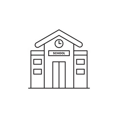 Minimalist school building line icon representing education and learning. High-quality vector outline perfect for educational apps, websites, and academic projects. Simple design.