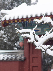 Dai Temple ancient buildings and historical sites in heavy snow