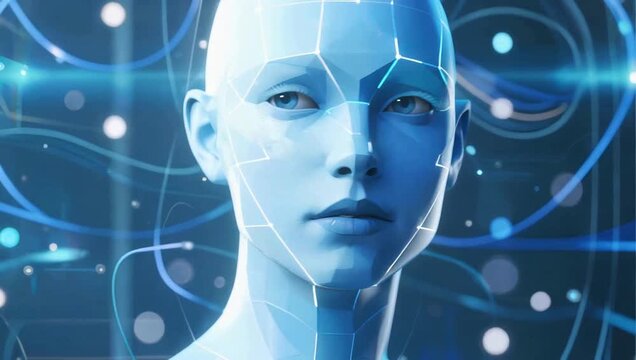 Abstract digital face with geometric patterns