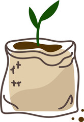 Bag with compost.png vector doodle icon. Organic compost theme. Set of hand drawn icons. Zero waste theme.