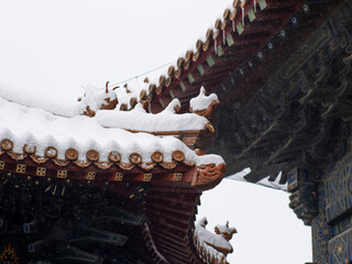 Dai Temple ancient buildings and historical sites in heavy snow