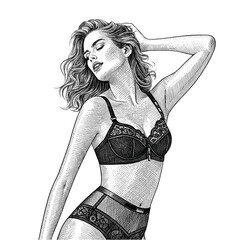 Engraving of Fashion Model in Lingerie