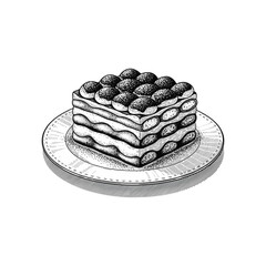 Engraving of Slice of tiramisu cake