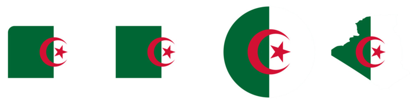 algeria circular flag, algeria rectangular flag, algeria map flag flat icon