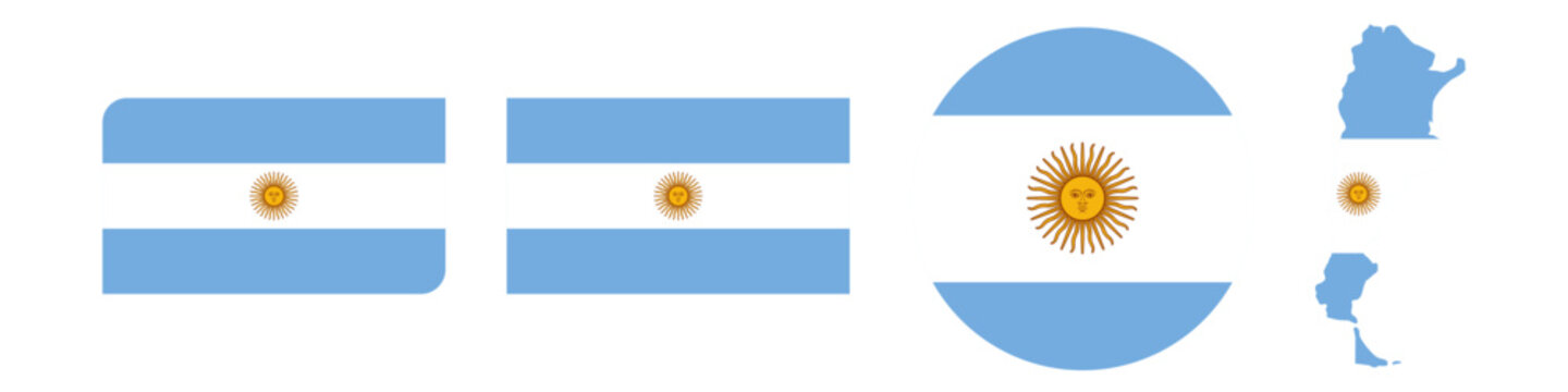 argentina circular flag, argentina rectangular flag, argentina map flag flat icon