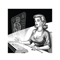 Vintage Style Woman and AI Hologram