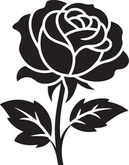 Black silhouette of a rose with stem and leaves flower