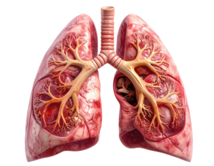 A detailed, realistic depiction of human lungs, highlighting bronchi and structure