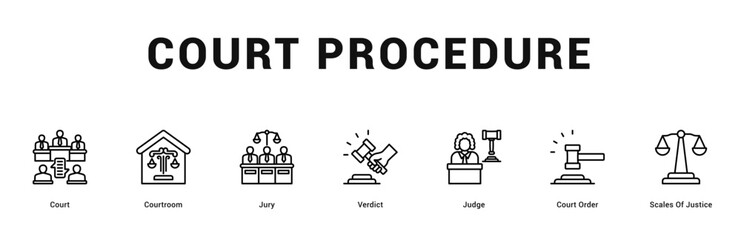 Fototapeta premium Court Procedure Modern and clean web banner illustration featuring thematic icons for visual communication