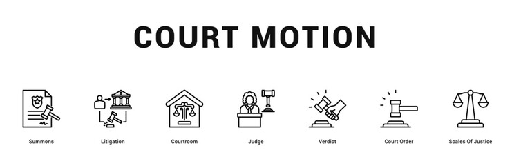 Fototapeta premium Court Motion Modern and clean web banner illustration featuring thematic icons for visual communication