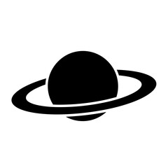 Planet Saturn Ring System Space Cosmos Black Silhouette Vector Icon Isolated on White Background for Astronomy Design