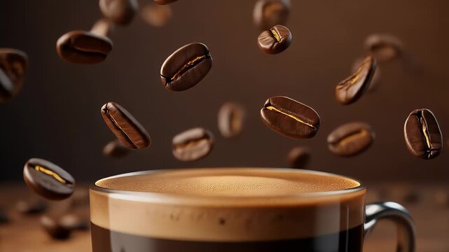 Fresh Coffee with Floating Beans, a Delightful Beverage.