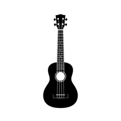 Naklejka premium Ukulele Small Guitar Hawaiian Music Instrument Black Silhouette Vector Icon Isolated on White Background for Acoustic Design
