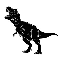 Obraz premium Tyrannosaurus Rex T-Rex Roaring Dinosaur Black Silhouette Vector Icon Isolated on White Background for Jurassic Design