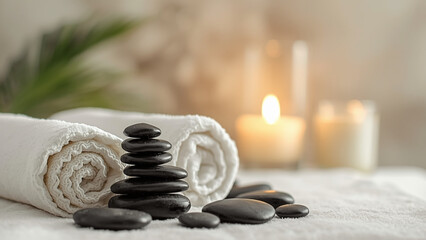 Spa Setting with Stacked Stones and Candles