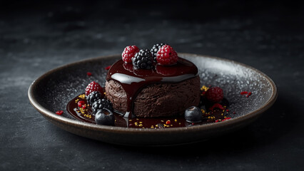 Rich Chocolate Cake with Berry Garnish