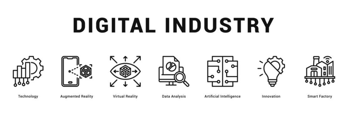 Digital Industry Modern and clean web banner illustration featuring thematic icons for visual communication
