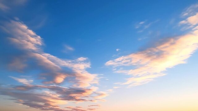 A breathtaking time-lapse captures the serene movement of clouds across a vast, evolving sky. The scene transitions from clear blue expanses to a tapestry of soft, wispy clouds, illuminated by the war