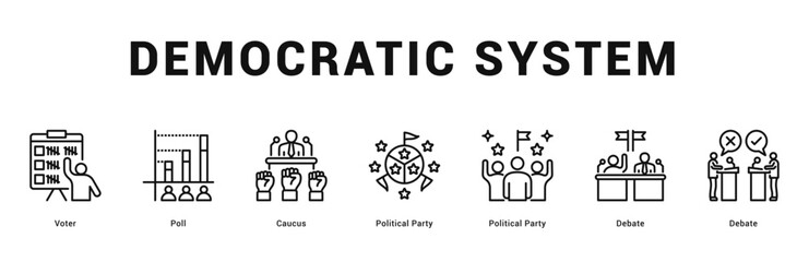 Democratic System Modern and clean web banner illustration featuring thematic icons for visual communication