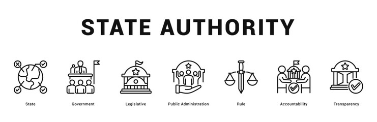 State Authority Modern and clean web banner illustration featuring thematic icons for visual communication