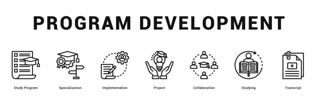 Program Development Modern and clean web banner illustration featuring thematic icons for visual communication