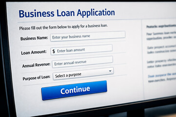 Fototapeta premium Business loan application form on a computer screen for the concept of business.