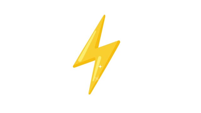 Yellow Lightning Bolt Animation on White Background for Energy Concepts.