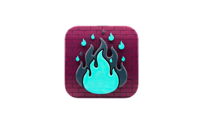 3D Fire Icon on Brick Wall - Digital Illustration