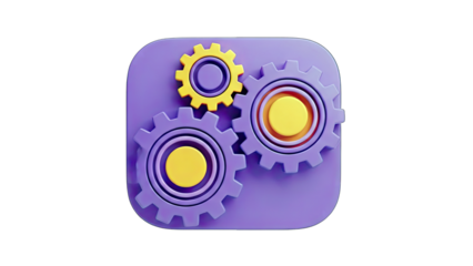 3D Gears Icon on Purple Background