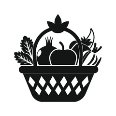 Organic Vegetable Basket Silhouette Minimal Black Vector