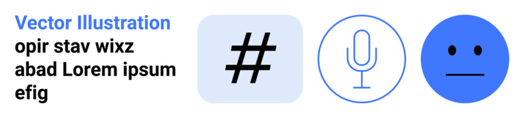 Fototapeta premium metadata tag, microphone, and neutral face icon represent communication, expression, technology, identity, and emotions. Ideal for social media, podcast branding apps marketing content creation