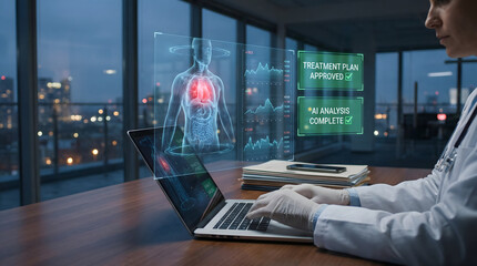 Doctor using AI technology for medical analysis and treatment planning