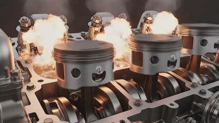 Internal Combustion Engine Pistons Firing Sparks Dramatic Lighting Dark Background Metallic Mechanical Power - Powered by Adobe