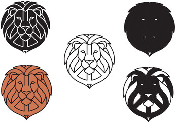 Geometric Lion Head Logo Set Minimal Line Art Vector Illustration