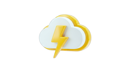3D Cloud with Lightning Bolt Icon on White Background