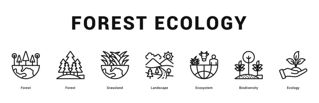 Forest Ecology Modern and clean web banner illustration featuring thematic icons for visual communication