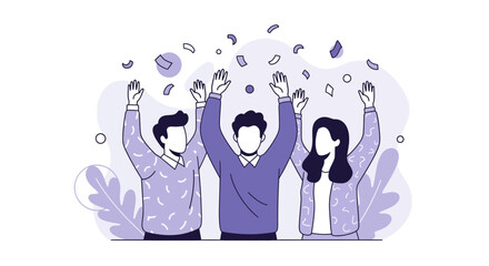 Diverse group of people celebrating success with raised hands