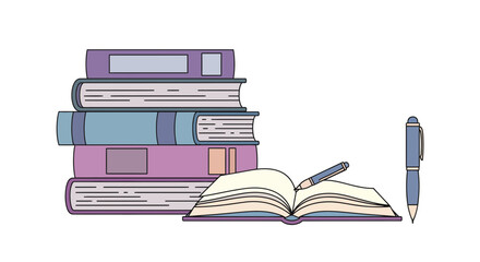 Colorful books and stationery for learning and creativity