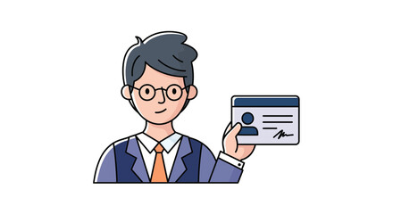 Businessman presenting identification card with a professional smile