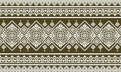 A bold repeating diamond pattern inspired by ethnic and tribal textiles, using earthy brown tones with intricate geometric details.
