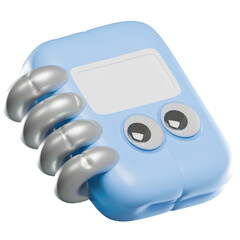 A cartoon-style blue creature with a screen, eyes, and a hand-like appendage.