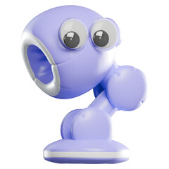 A 3D rendered purple cartoon character lamp with big googly eyes and an open mouth on a white background.