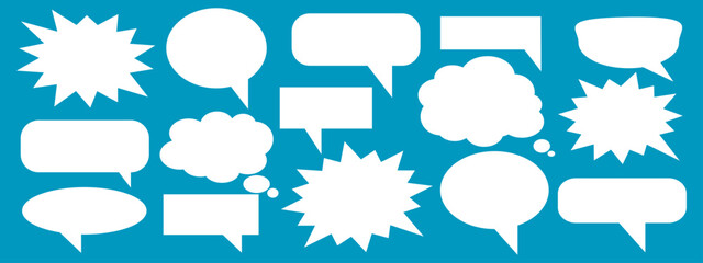A set of chat box designs for comments on social media or comics. Vector designs of speech bubbles, text boxes, and conversation chat columns in comics.