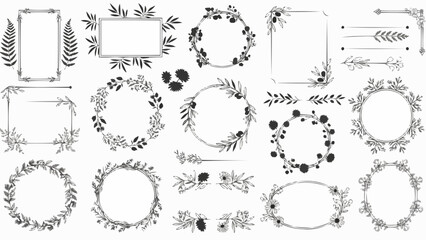 Collection of Elegant Floral and Leafy Decorative Borders and Wreaths. © Crypto Mining