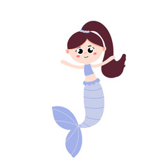 Cute Mermaid Cartoon Character with Purple Tail for Kids Illustration
