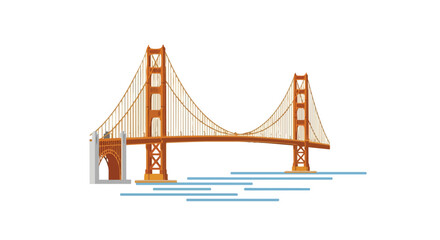 Fototapeta premium Stylized orange suspension bridge over water iconic architectural structure minimalist flat design graphic representation of a significant landmark